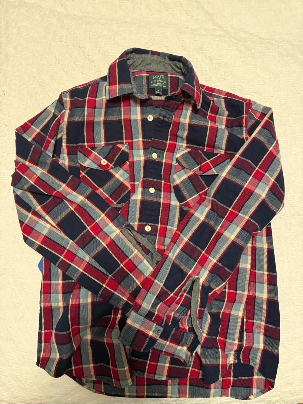 J. Crew Red, Navy & White Plaid Button-Down Shirt